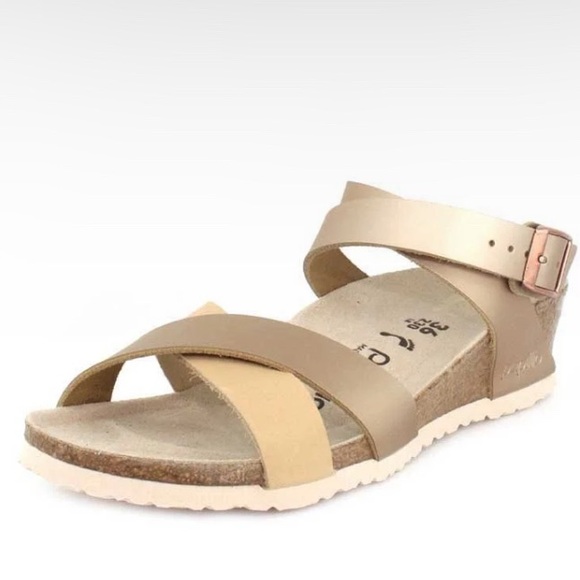 NEW Papillio by Birkenstock LOLA Leather Frosted Metallic Tan Gold  Sandal 39 - Picture 14 of 14